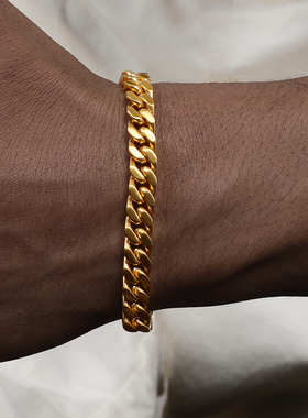 GRGR 18K金色古巴链手链男女嘻哈情侣款同款欧美流行 cuban link