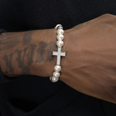 GRGR 珍珠手链男嘻哈潮流小众设计满钻十字架手工串珠手饰女 原创