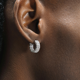 925纯银双层排钻耳环男嘻哈流行百搭锆石耳圈女不过敏高级感 GRGR