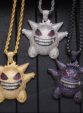 ice out 满钻恶魔嘻哈项链紫色耿鬼卡通吊坠男女情侣同款锁骨链