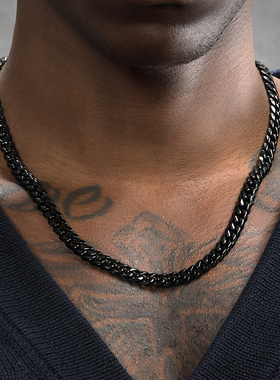 GRGR cuban黑色古巴链项链男女嘻哈欧美潮流百搭高质钛钢锁骨链