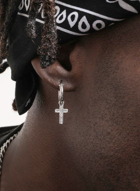 GRGR S925 cross earrings 纯银十字架耳圈男女嘻哈镶锆石耳钉坠