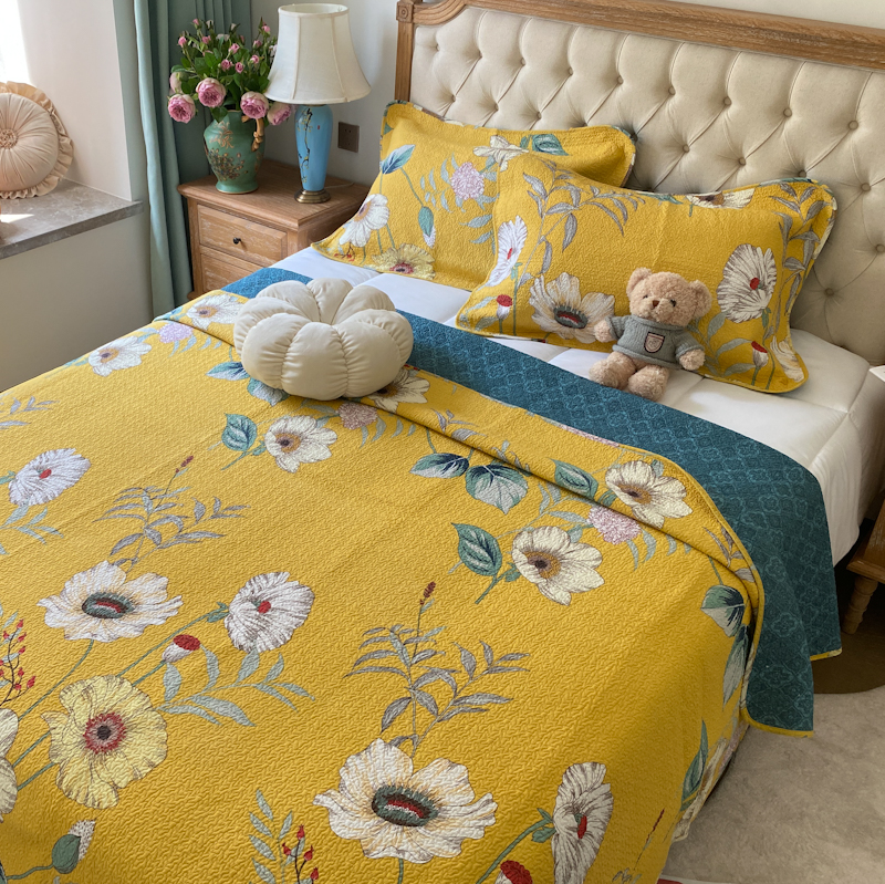 双面纯棉绗缝夹棉床盖三件套单件不跑床四季加厚床单机洗田园榻榻