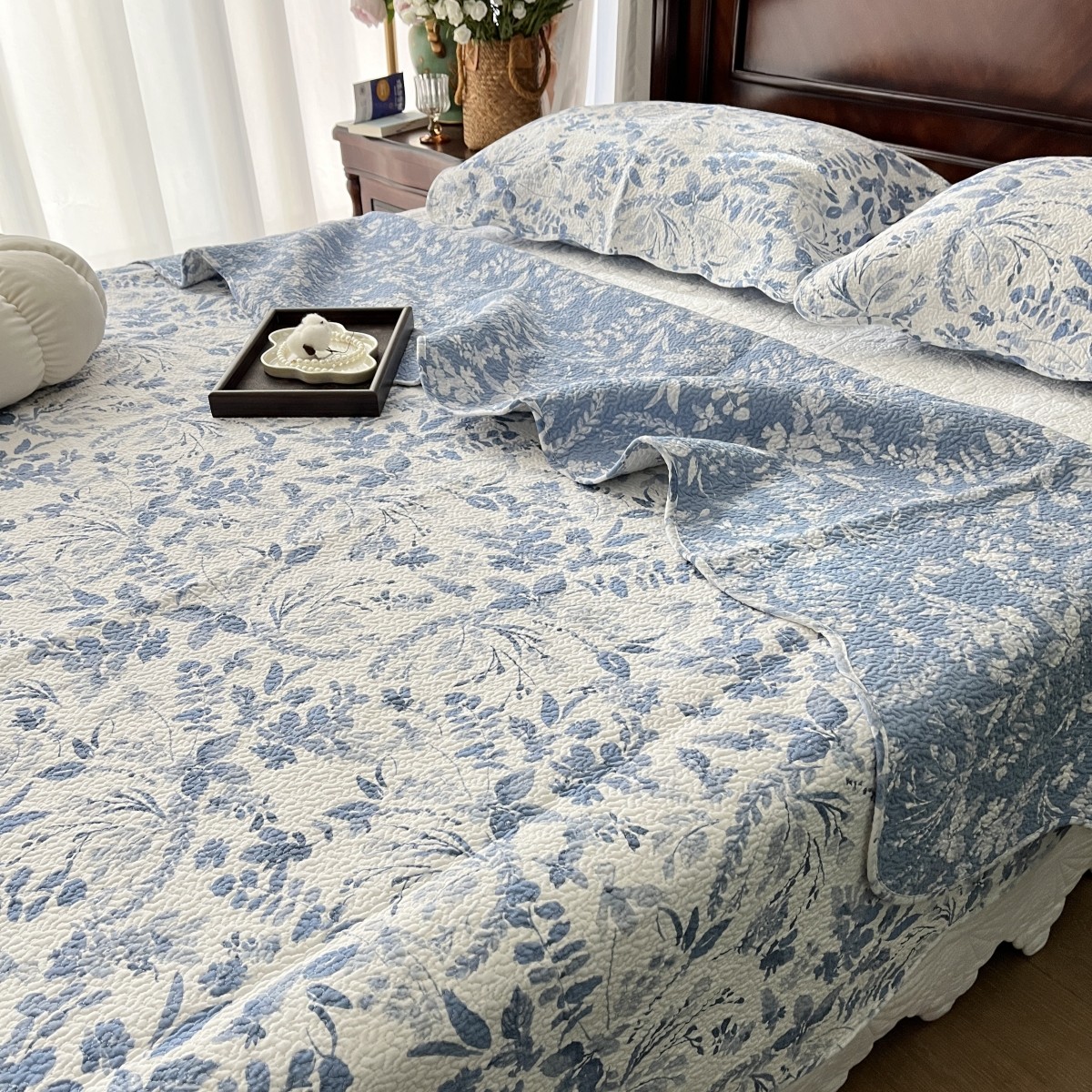 新品外贸水洗双面两用纯棉床盖三件套单件床单四季通用夹棉花