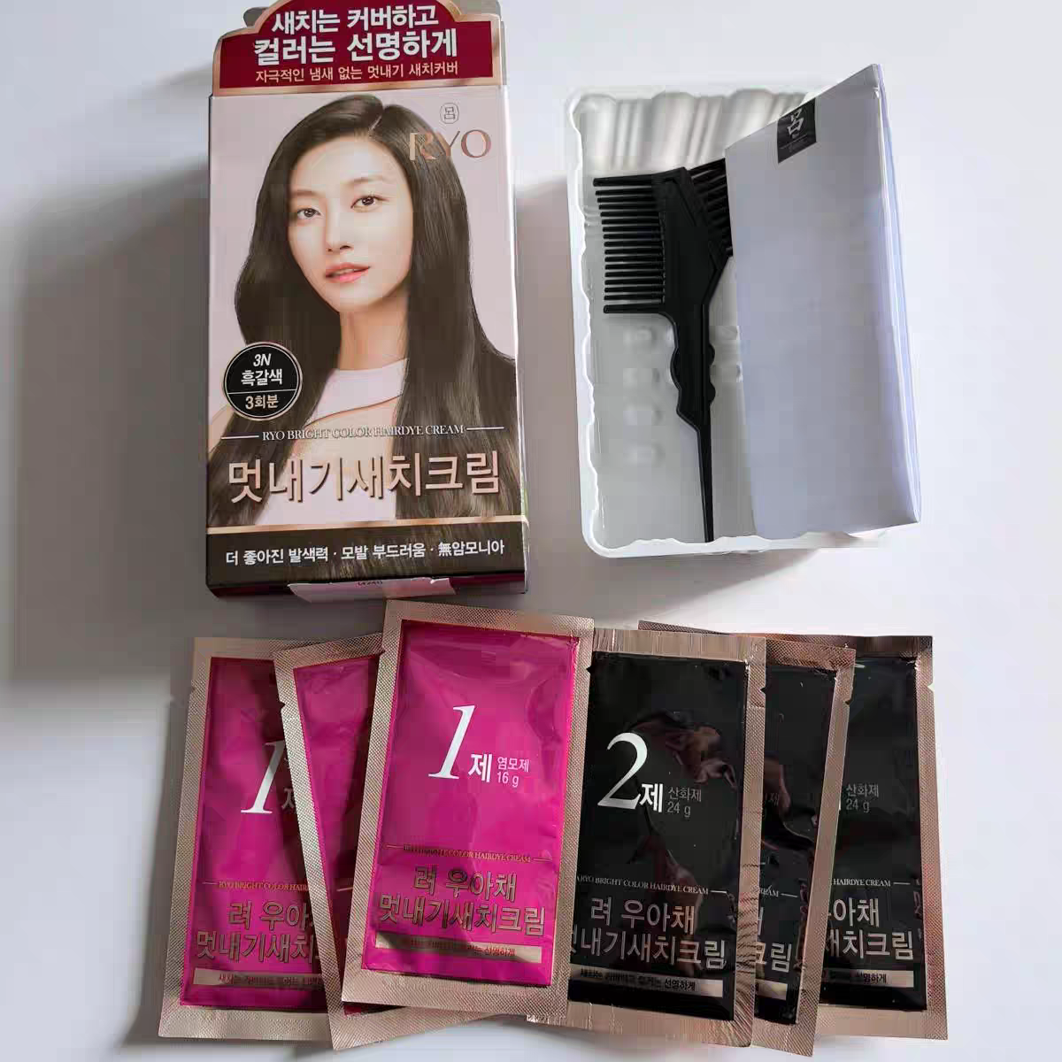 韩国原装吕染发剂 人参精华植物纯染发膏 3对袋包装