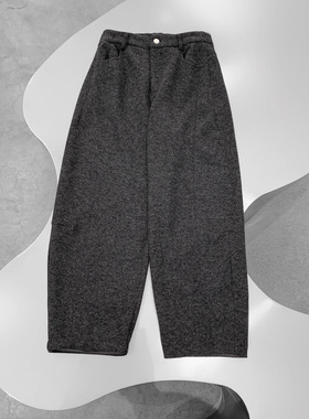 2025秋冬季灰色宽松阔腿弯刀裤宽松显瘦气质加厚仿羊毛镰刀西裤女