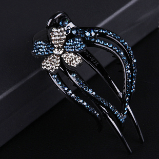 盘发发卡韩国大号水钻头饰带齿防滑优雅花朵发饰 发夹鸭嘴夹韩式