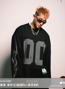 RESERFF 像素球衣 复古印花重磅廓形定织亲肤宽短长袖圆领卫衣