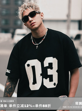 RESERFF SINGLE MISSION 幕后贩子 美式宽松印花华夫格球衣短袖男