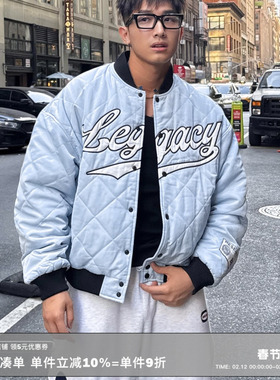 RESERFF X AVIA联名俄勒冈传奇冰蓝复古刺绣贴布棒球飞行夹克棉服