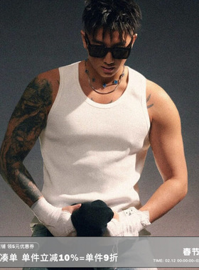 RESERFF 华夫格 刺绣标志微弹针织螺纹纯棉工字打底无袖背心男款