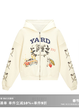 RESERFF x YARD 联名赛车水彩拉链卫衣男重磅水洗华夫格内里帽衫