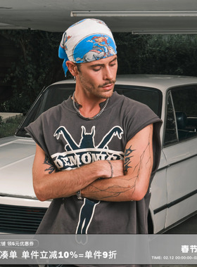 RESERFF 限定女郎 复古插画印花廓形破坏领口结构坎肩背心潮流夏