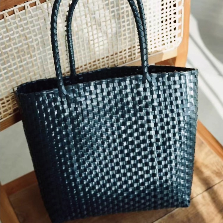 黑色编织托特包女通勤手提菜篮子