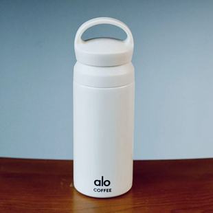 日系高颜值大容量304不锈钢带提手保温杯白色极简带盖咖啡杯水杯