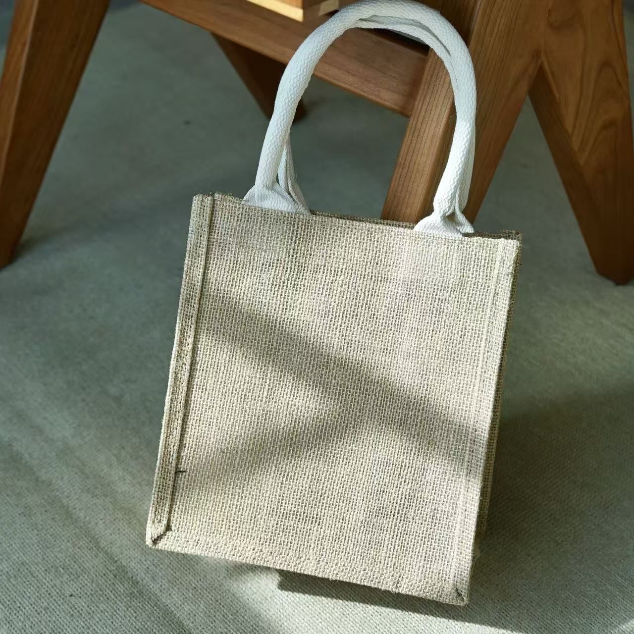 复古黄麻帆布托特包手提购物袋