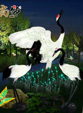 玻璃钢发光花园夜景照明水池仙鹤