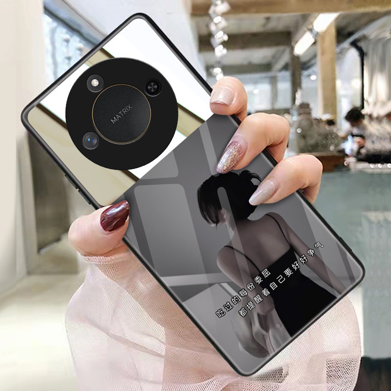 肩带女孩适用荣耀x60手机壳玻璃带镜子镜面补妆镜荣耀x50pro化妆镜定制照片洋气保护套小众个性新款