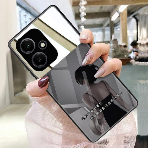肩带女孩适用荣耀400手机壳玻璃带镜子镜面荣耀400pro补妆镜化妆镜定制照片