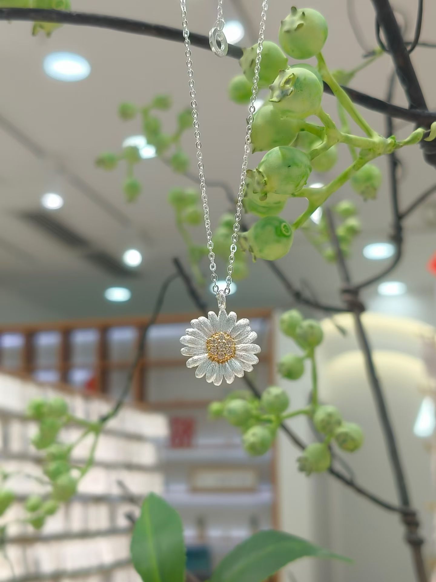 S925通体纯银小雏菊简约锁骨链女