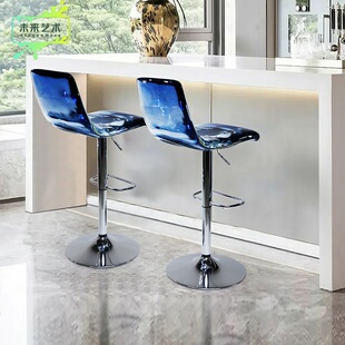 吧台靠背岛台可极高脚旋水晶透明树脂椅子凳子升降餐厅简轻奢红色