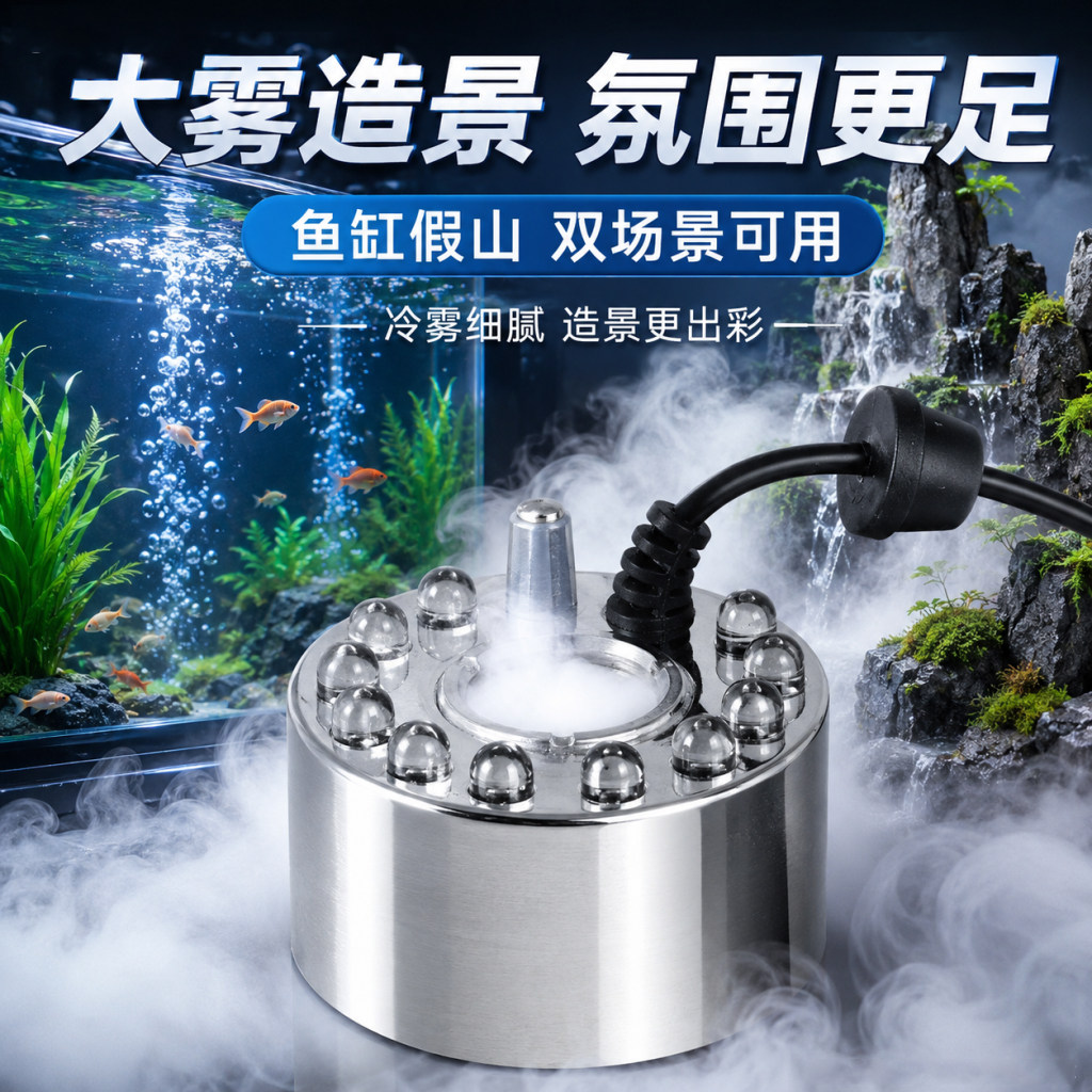 假山盆景喷雾起雾器景观雾化鱼缸加湿水景烟雾器流水造雾器水雾器