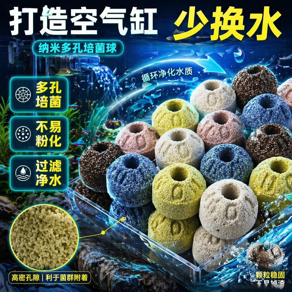 过滤材料5D奈米球纳米台湾NO1鱼缸鱼池养鱼毛刷活性炭细菌屋藤棉