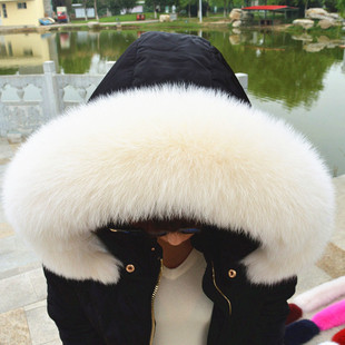 狐狸毛领子真毛羽绒服帽条单买貉子毛领子皮草围脖女通用单卖黑色