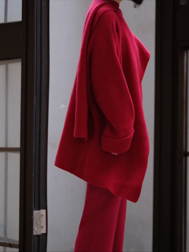 大衣女 100%山羊绒针织羊绒套裙贵族感油不规则围巾羊绒大衣