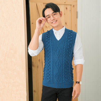 金手织羊毛线男款扭花原创马甲