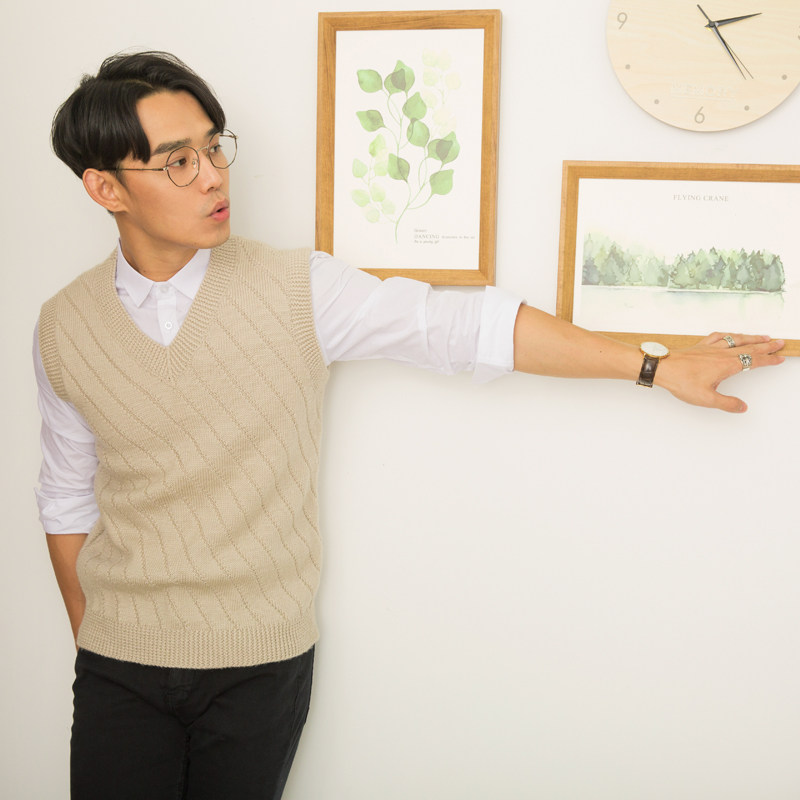 金手织毛衣编织毛线衣成年人秋冬新款V领套头马甲男士手工背心