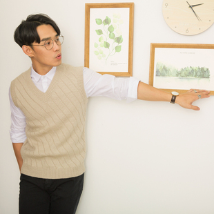 金手织毛衣编织毛线衣成年人秋冬新款 手工背心 V领套头马甲男士