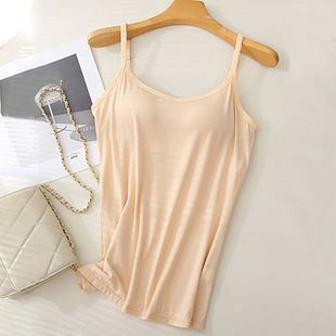 大码莫代尔背心带罩杯免穿文胸一体细带胖mm无钢圈打底衫内衣内搭