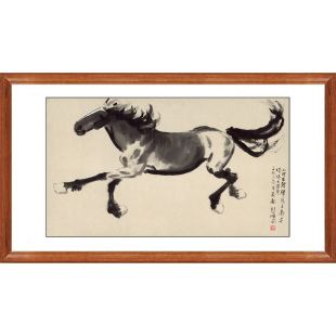 徐悲鸿奔马图百战归马字画水墨画客厅挂画装饰画国画真迹复制卷轴