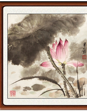 国画花鸟画集字画客厅挂画非纯手绘真迹装饰画黄君璧荷花卷轴装裱
