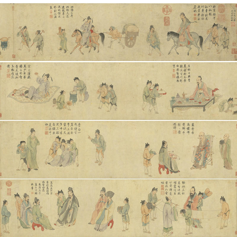 任仁发饮中八仙图挂画国画饭店墙面酒馆酒楼包厢装饰画赠卷轴装裱