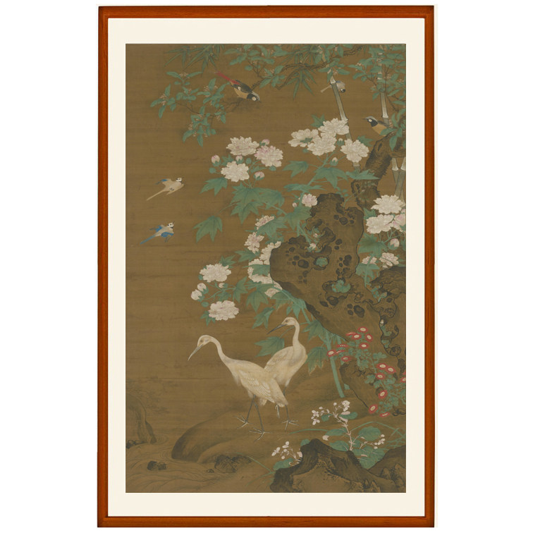 芙蓉白鹭图国画花鸟画挂画装饰画客厅非手绘仿古工笔字画竖版卷轴