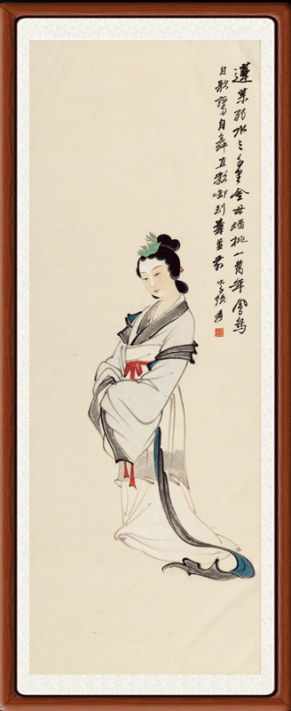 国画仕女图挂画高清工笔画装饰画卧室客厅张大千金母