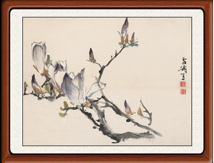 装饰画国画作品真迹客厅横幅花鸟画挂画卧室仿王雪涛幽兰卷轴装裱
