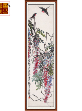装饰画国画真迹客厅新中式花鸟画挂画卧室仿齐白石花开燕来赠装裱