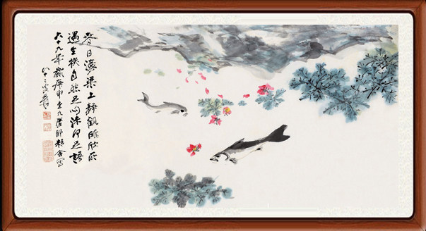 国画山水画挂画装饰画高清中堂荷花卧室客厅张大千濠梁之乐赠装裱