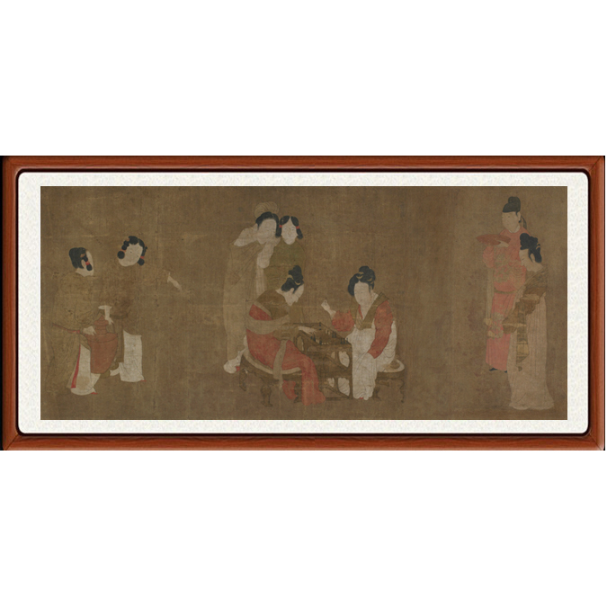 仕女图挂画装饰画字画客厅国画唐朝非手绘周昉内人双陆图卷轴装裱