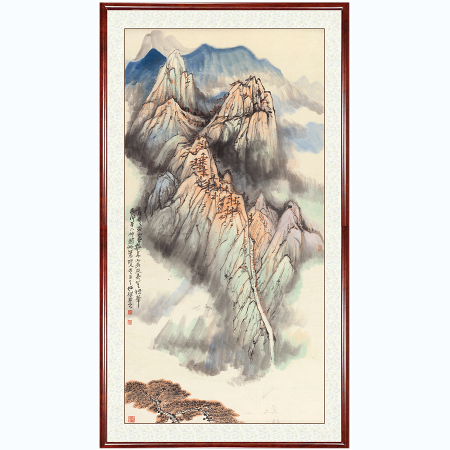 国画字画装饰画玄关过道挂画仿真迹张大千弟子何海霞黄山卷轴装裱