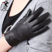 啄木鸟触屏真皮手套女士冬季 保暖开车骑行羊皮手套加绒皮手套薄款