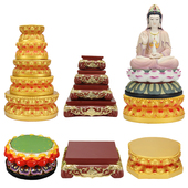 方形莲花树脂底座佛像素金七彩全莲神像观音财神底座佛具用品摆件