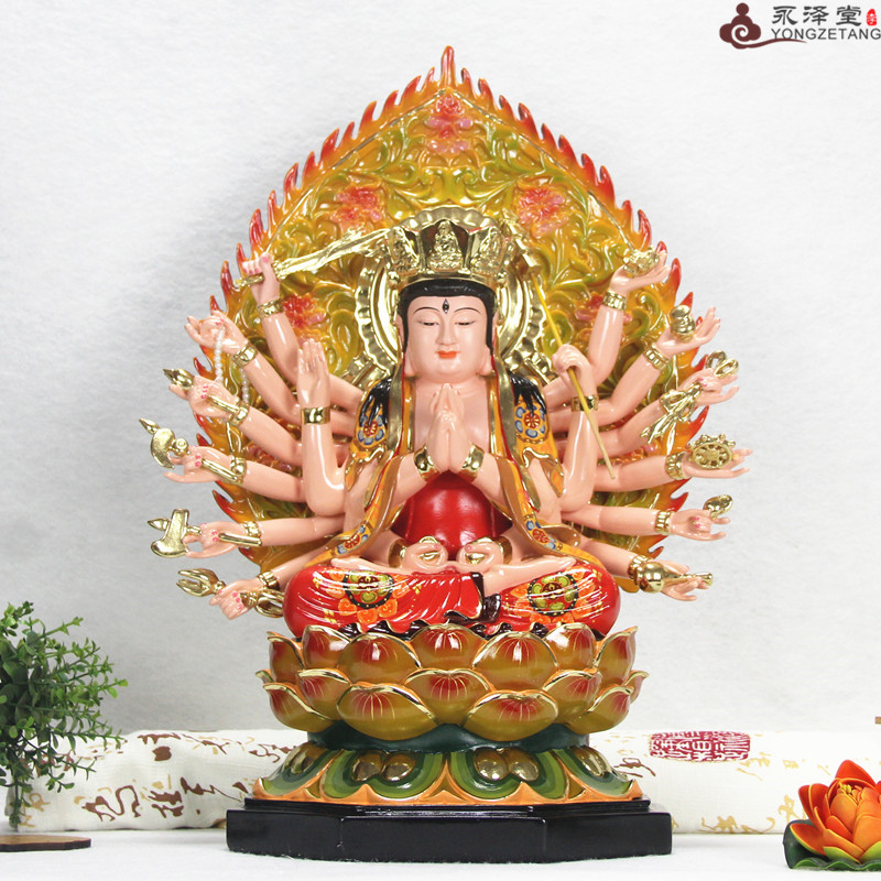 中式树脂54厘米极彩佛堂准提菩萨观音七俱胝佛母密宗桌面佛像摆件