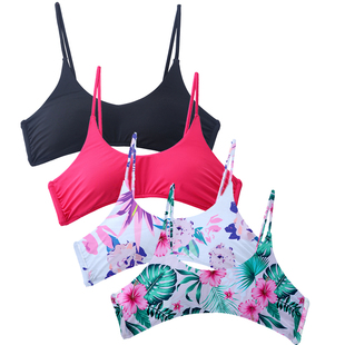 聚拢温泉泳衣带胸垫 比基尼上衣欧美女泳装 新款 抹胸黑色单件背心式