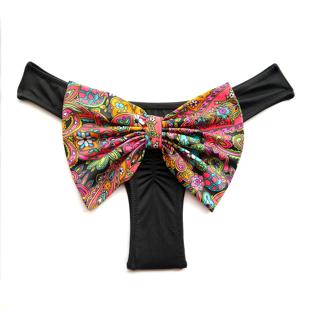 单件比基尼丁字泳裤女生新款蝴蝶结清新欧美低腰三角性感深游泳衣