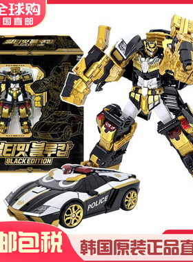 韩国Metal Cardbot 炫卡斗士黑金版超炫电光王警车变形机器人玩具