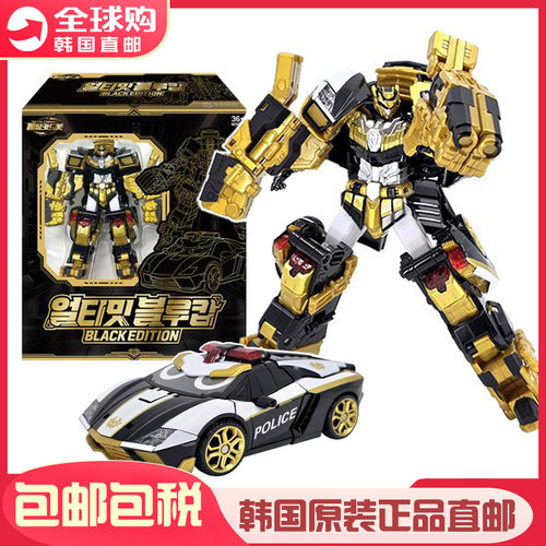 韩国Metal Cardbot 炫卡斗士黑金版超炫电光王警车变形机器人玩具